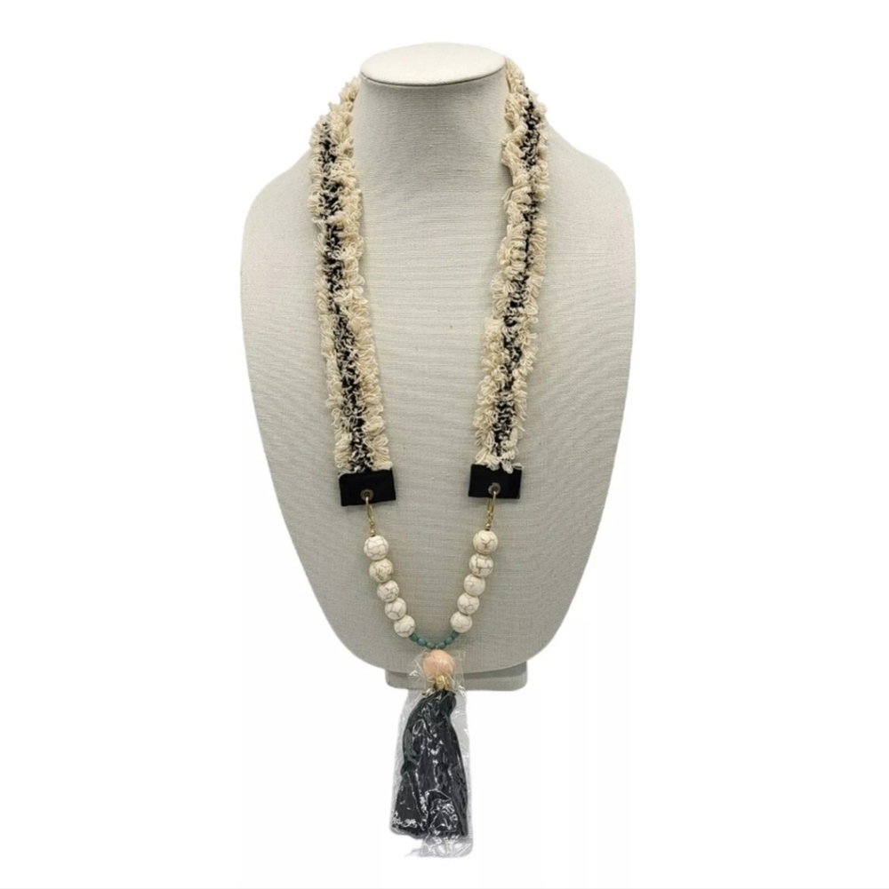 New Vintage January Plunder Posse Natural Stone & Tassel Necklace & Earring Set